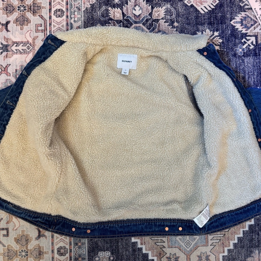 Old Navy Denim Jacket with Cream Sherpa Collar/ Interior 100% Cotton Size XS - Picture 7 of 13